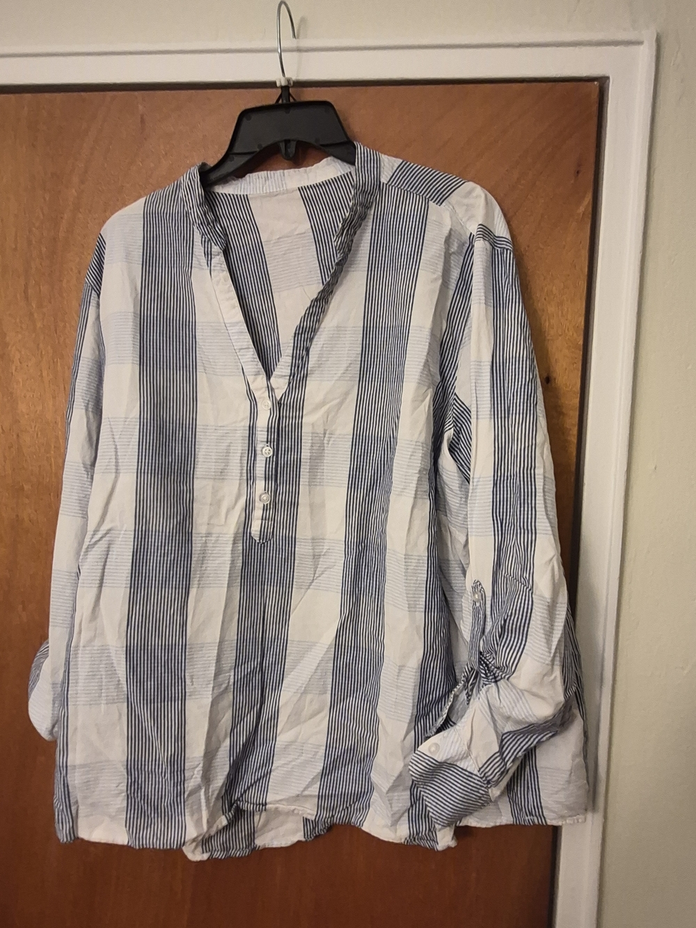 Blue and White Striped Shirt And Cream Shirt